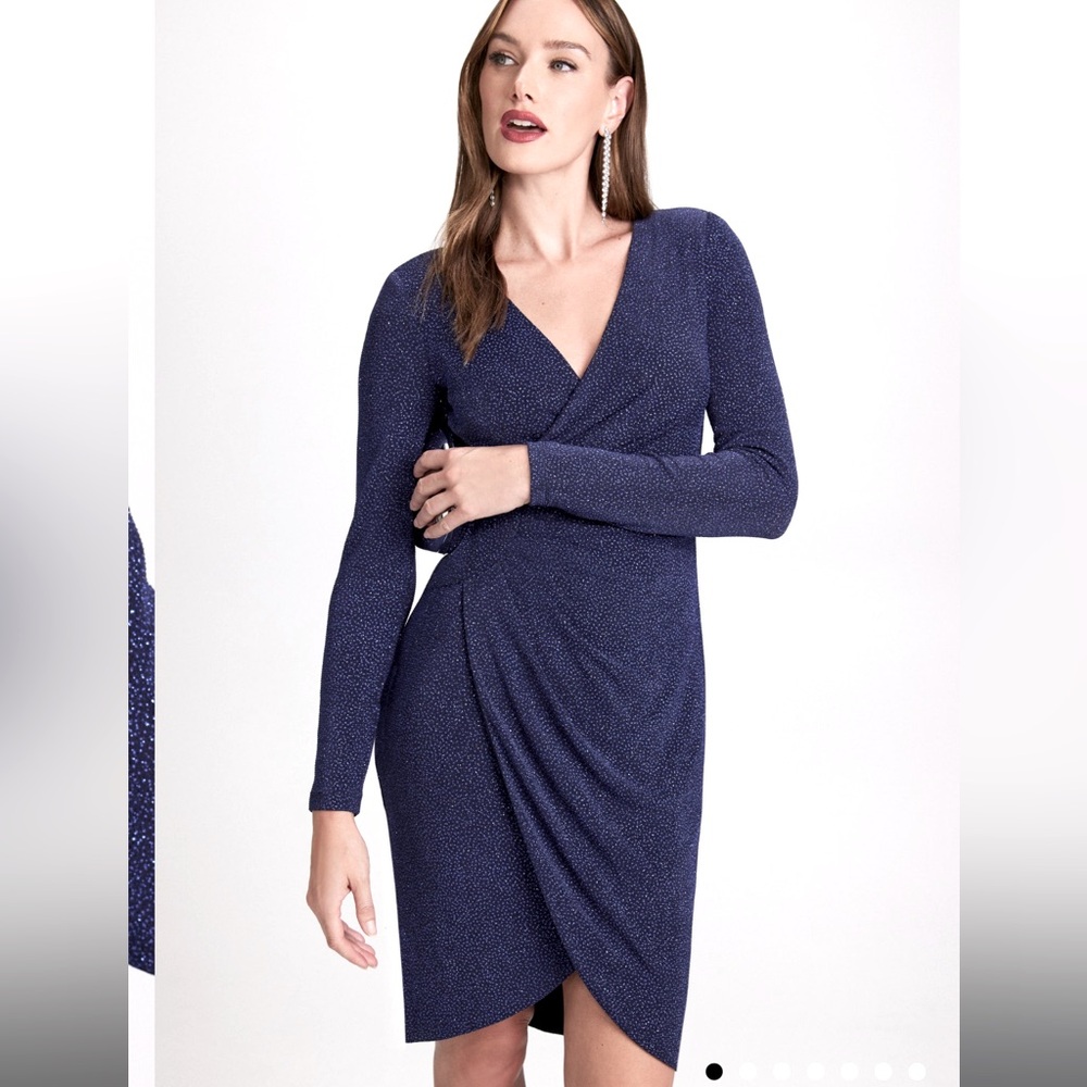 Navy blue Glitter Wrap Dress - Picture 5 of 14